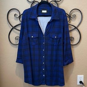 Market Spruce Royal & Black Plaid Button Down Top Size 3X